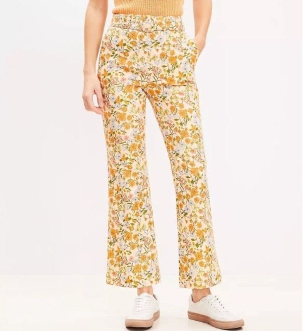 NWT LOFT Petite Belted Sutton Kick Crop Floral Pants Women SZ 00 Retro Floral